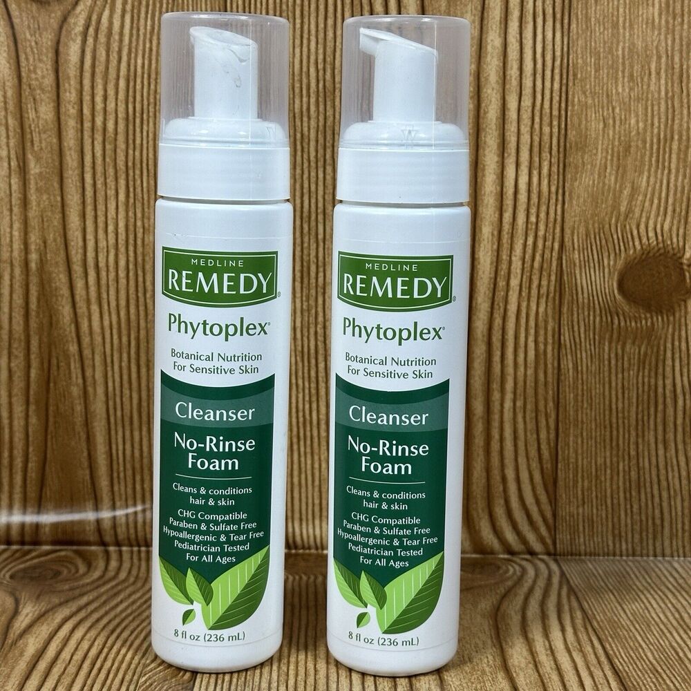 Medline Remedy Phytoplex No-Rinse Foam Cleanser, For Sensitive Skin,‎ 8 fl oz x2